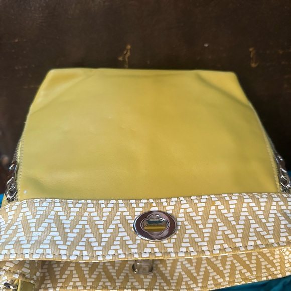 SAS leather purse. Mustard yellow. 7”/7”. Like new. Leather and chain strap. - Picture 3 of 4